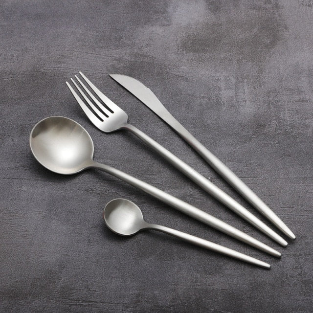 4-teiliges Restaurant aus Platin Kreatives Buntes Küchenbesteck Set | Karnz