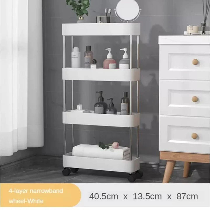 4-TierSlim-Speicherwagen Küche Badezimmer Mobiles Regal mit beweglichen Rädern Karnz