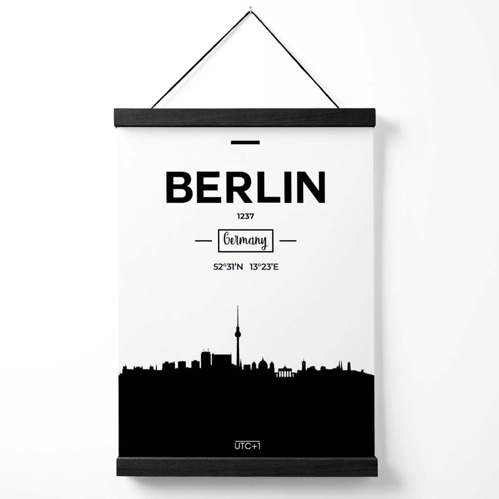Berliner Stadtsilhouette-Poster (Schwarz-Weiß) mit Aufhänger