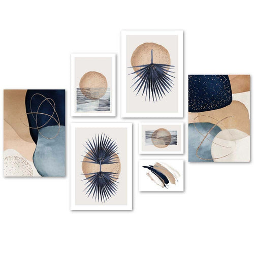 Abstrakte Kunstdrucke in Blau, Beige und Gold