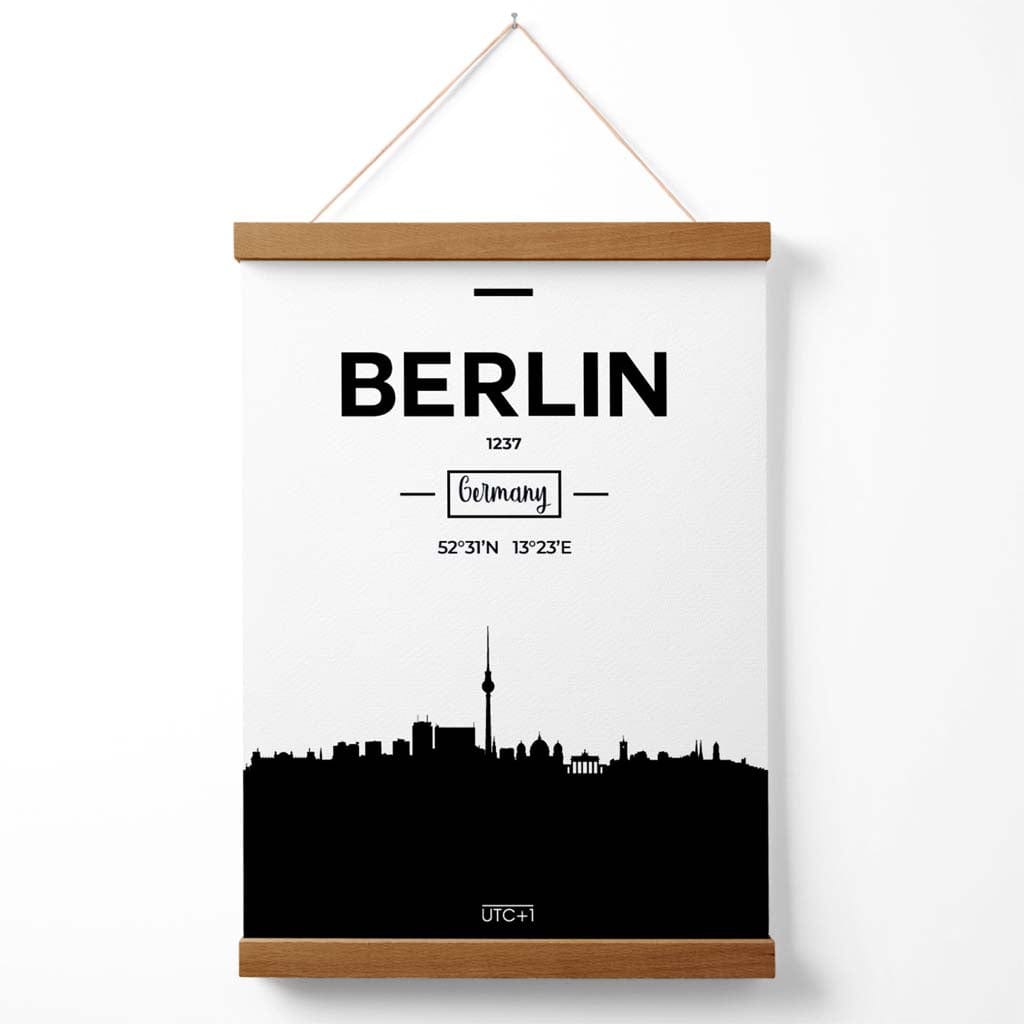 Berliner Stadtsilhouette-Poster (Schwarz-Weiß) mit Aufhänger
