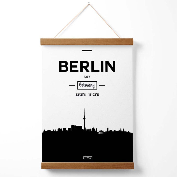 Berliner Stadtsilhouette-Poster (Schwarz-Weiß) mit Aufhänger