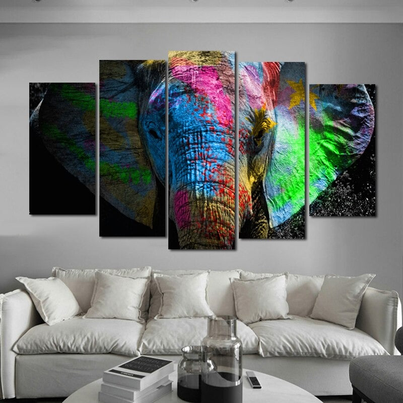 5 Panels "Bunte Tierdruck"-Wandkunst Modulare Bilder Poster