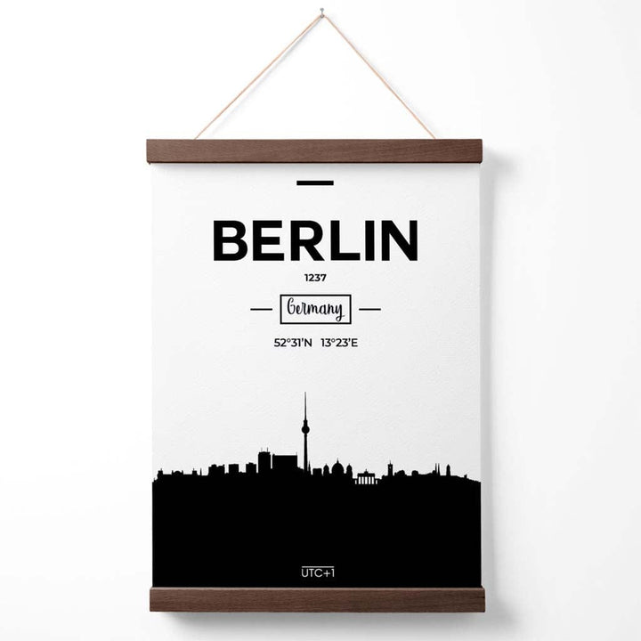Berliner Stadtsilhouette-Poster (Schwarz-Weiß) mit Aufhänger