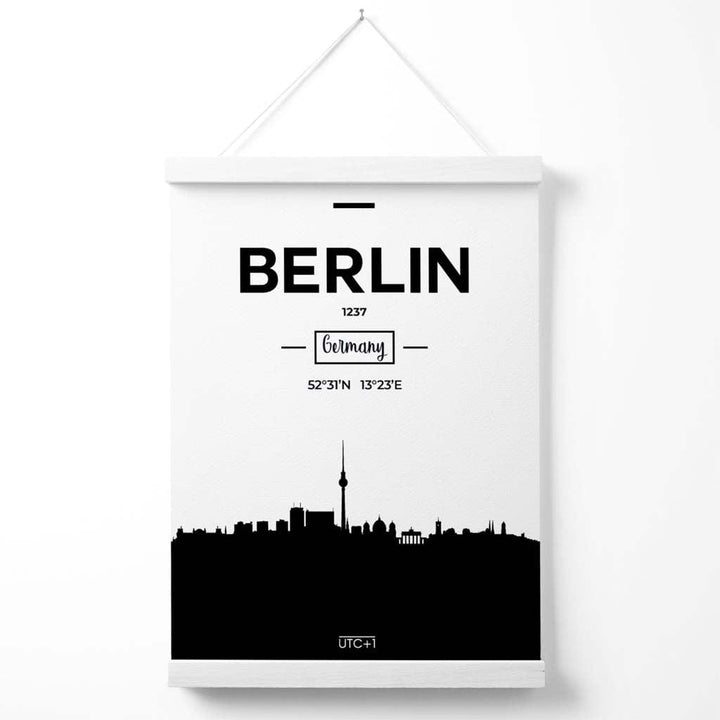 Berliner Stadtsilhouette-Poster (Schwarz-Weiß) mit Aufhänger
