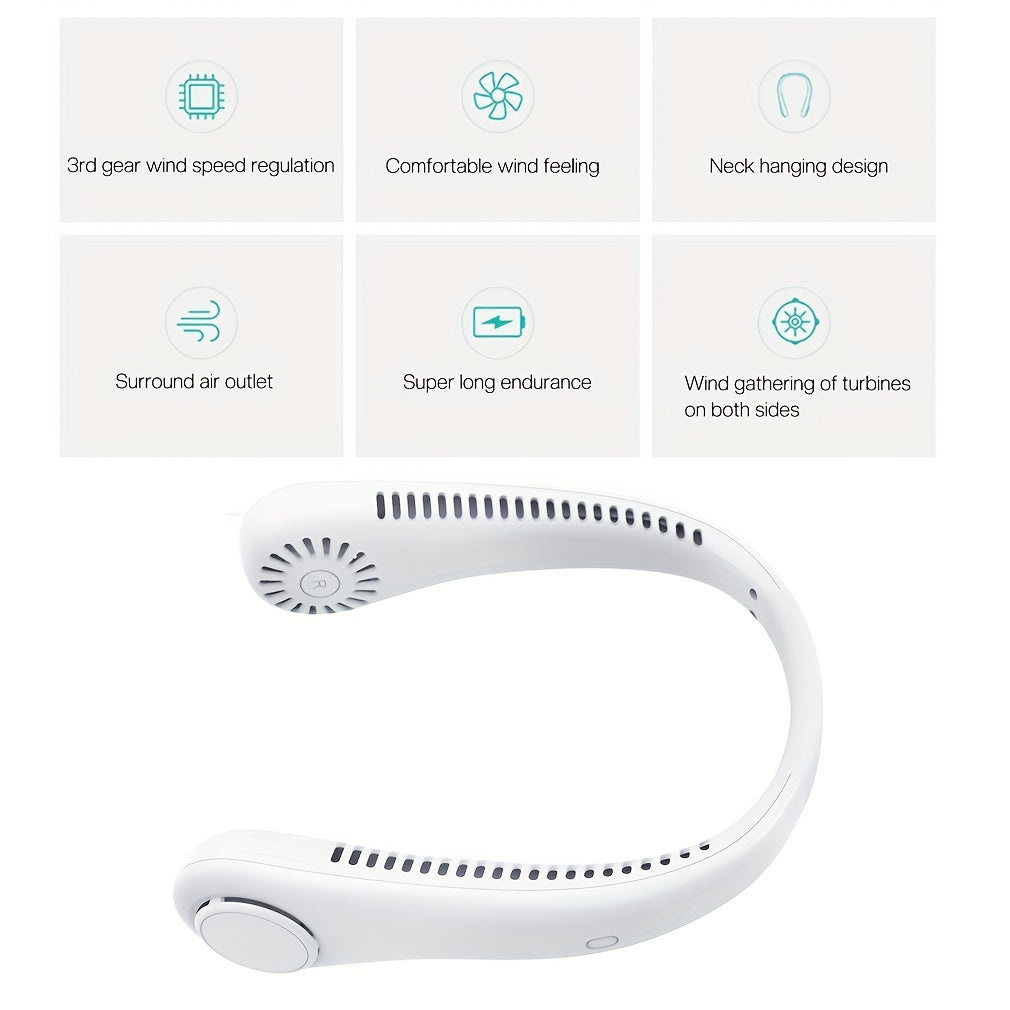 1pc Tragbarer Nackenventilator Elektrischer Drahtloser Ventilator Wiederaufladbarer USB Mini Ventilator Blattloser Persönlicher Ventilator Hängender Nacken Kühler Für Outdoor-Sportarten | Karnz