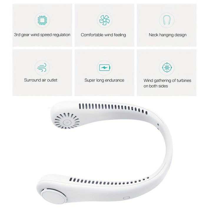 1pc Tragbarer Nackenventilator Elektrischer Drahtloser Ventilator Wiederaufladbarer USB Mini Ventilator Blattloser Persönlicher Ventilator Hängender Nacken Kühler Für Outdoor-Sportarten | Karnz