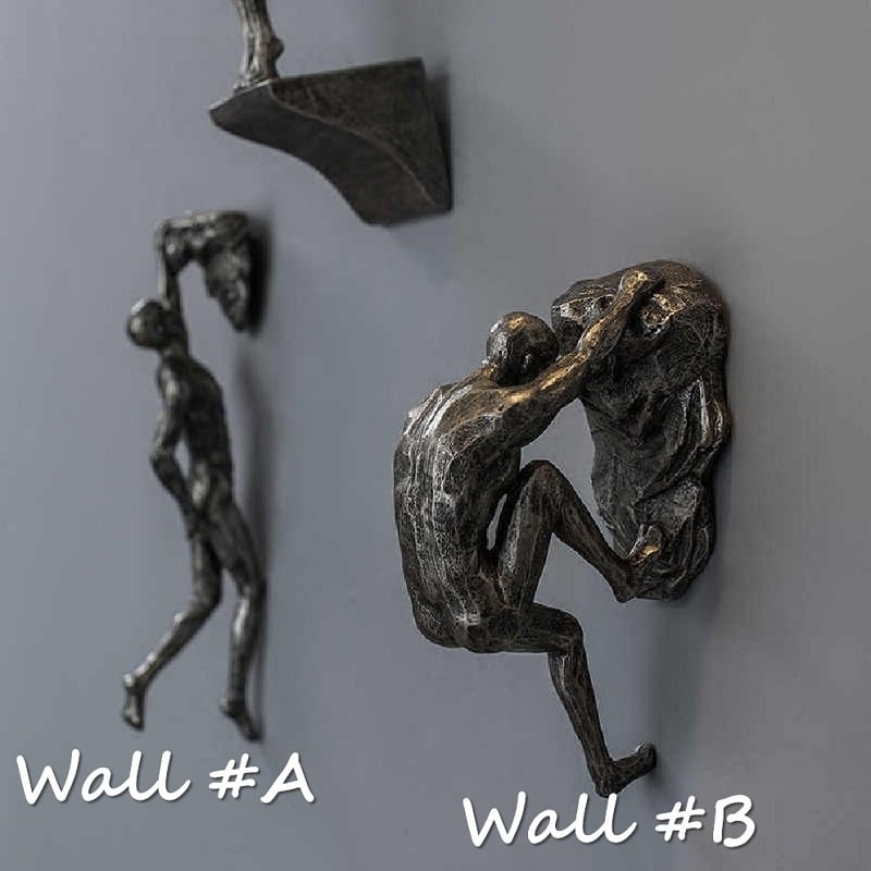 Skulptur eines kletternden Mannes | Moderne Wandkunst aus Kunstharz | Kreative Hängefigur