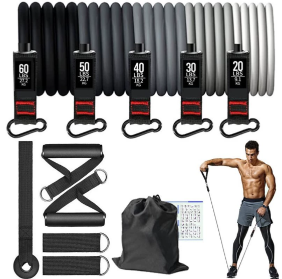 Widerstandsband-Set für Ganzkörpertraining und Rehabilitation mit Griffen, Knöchelmanschette und Türanker