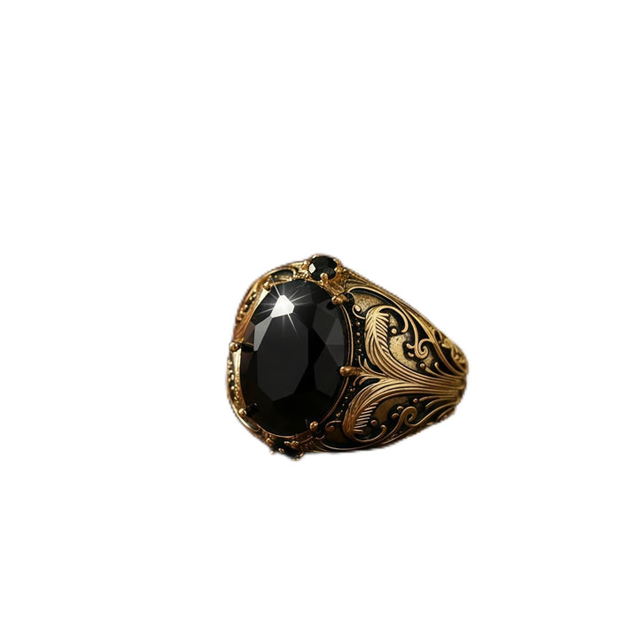 Gravierte Herren Schwarze Steinschale Ring Karnz