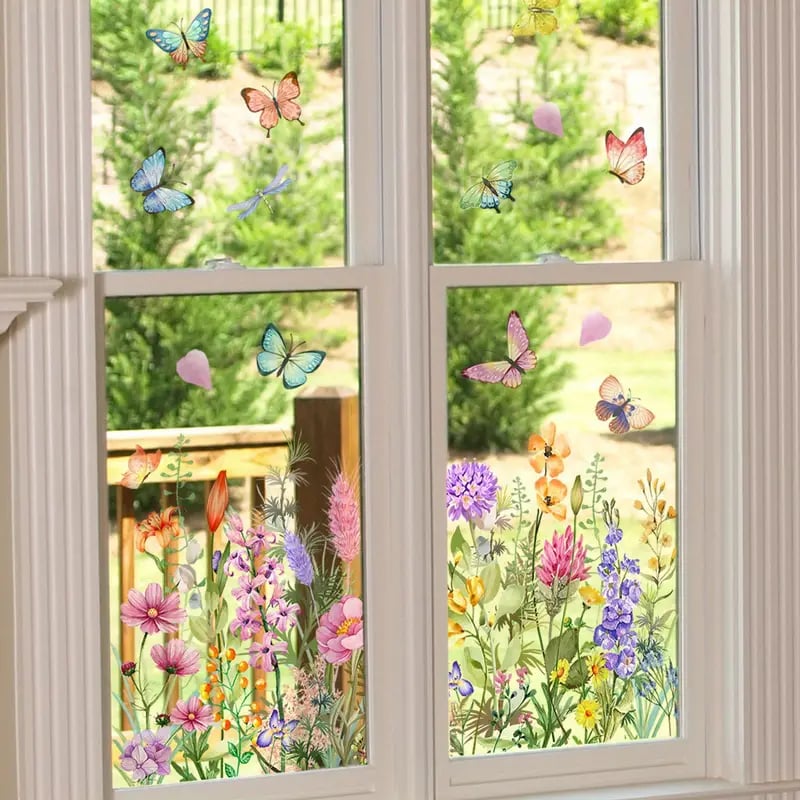 Karnz | 💐 Buntes Blumengeschenk Fensteraufkleber 🖼️ (Entfernbare ohne Rückstände)