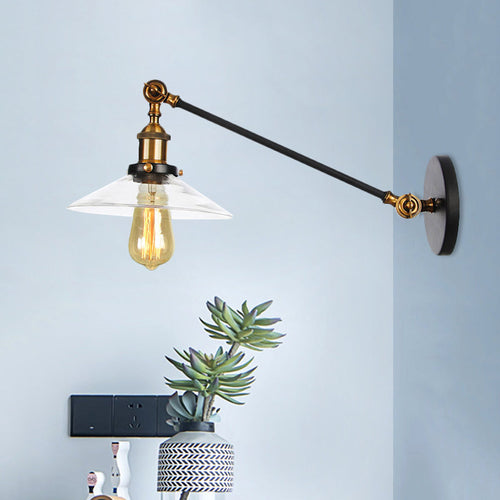 1 Licht Innen Wandlampe Vintage Schwarz/Messing/Bronze Beleuchtungseinrichtung mit konischem transparentem Glasschirm, 8