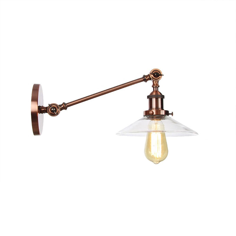 1 Licht Innen Wandlampe Vintage Schwarz/Messing/Bronze Beleuchtungseinrichtung mit konischem transparentem Glasschirm, 8"/12" L Arm