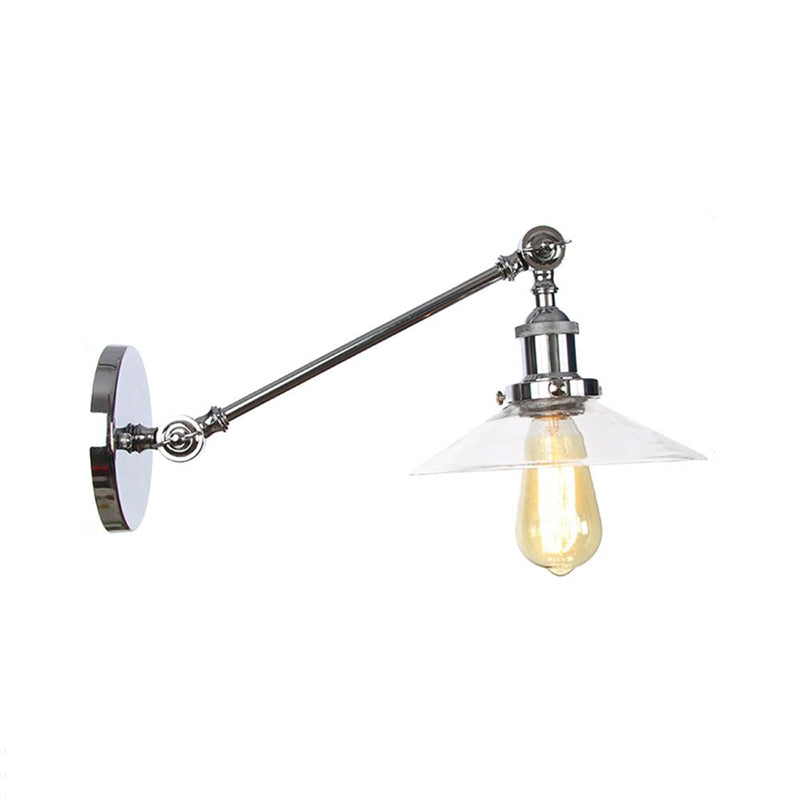 1 Licht Innen Wandlampe Vintage Schwarz/Messing/Bronze Beleuchtungseinrichtung mit konischem transparentem Glasschirm, 8"/12" L Arm