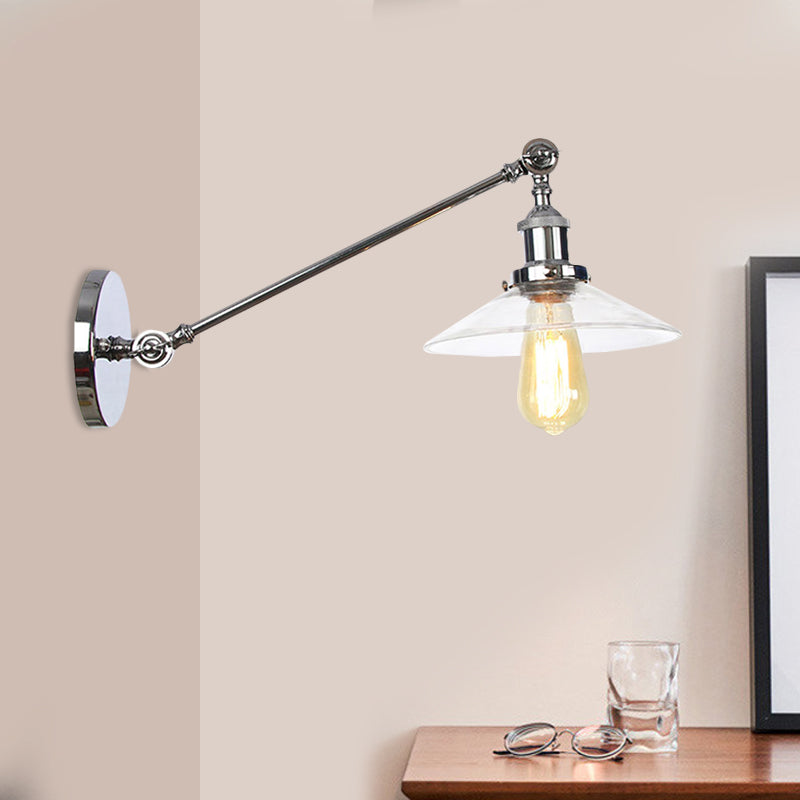 1 Licht Innen Wandlampe Vintage Schwarz/Messing/Bronze Beleuchtungseinrichtung mit konischem transparentem Glasschirm, 8"/12" L Arm