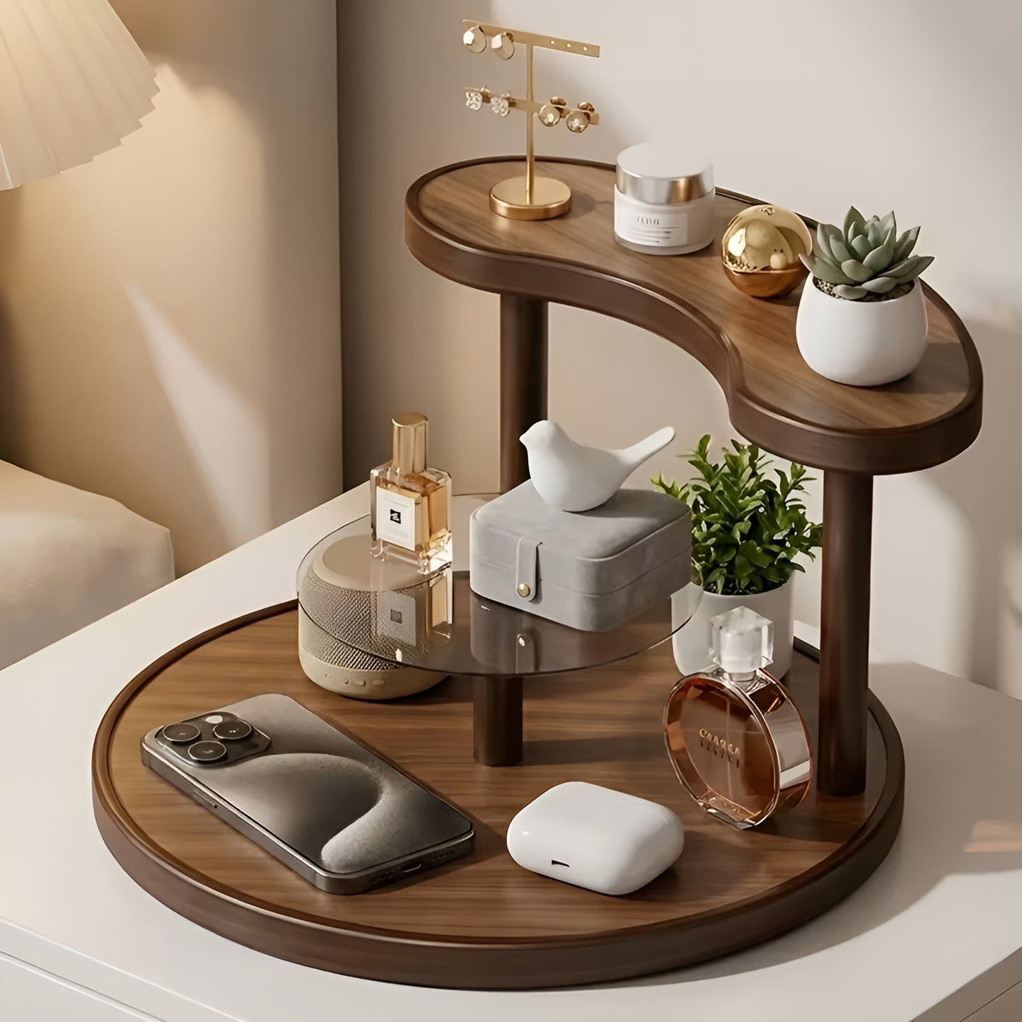 Drehbarer Make-up-Organizer aus Holz – 3-stufig und stabil | Praktische Aufbewahrung für Kosmetikartikel
