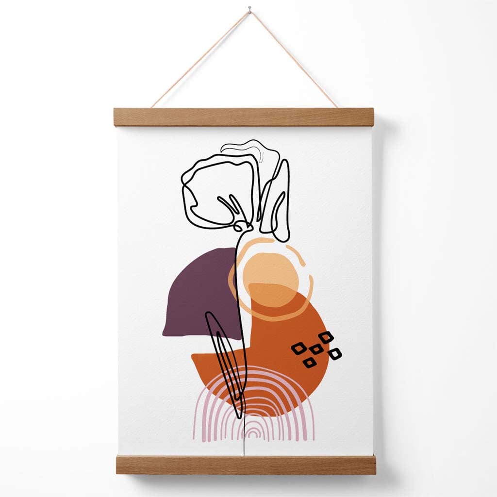 Nelkenblumen-Linienkunst mit Boho-lila und orangen Formen, Poster mit Aufhänger