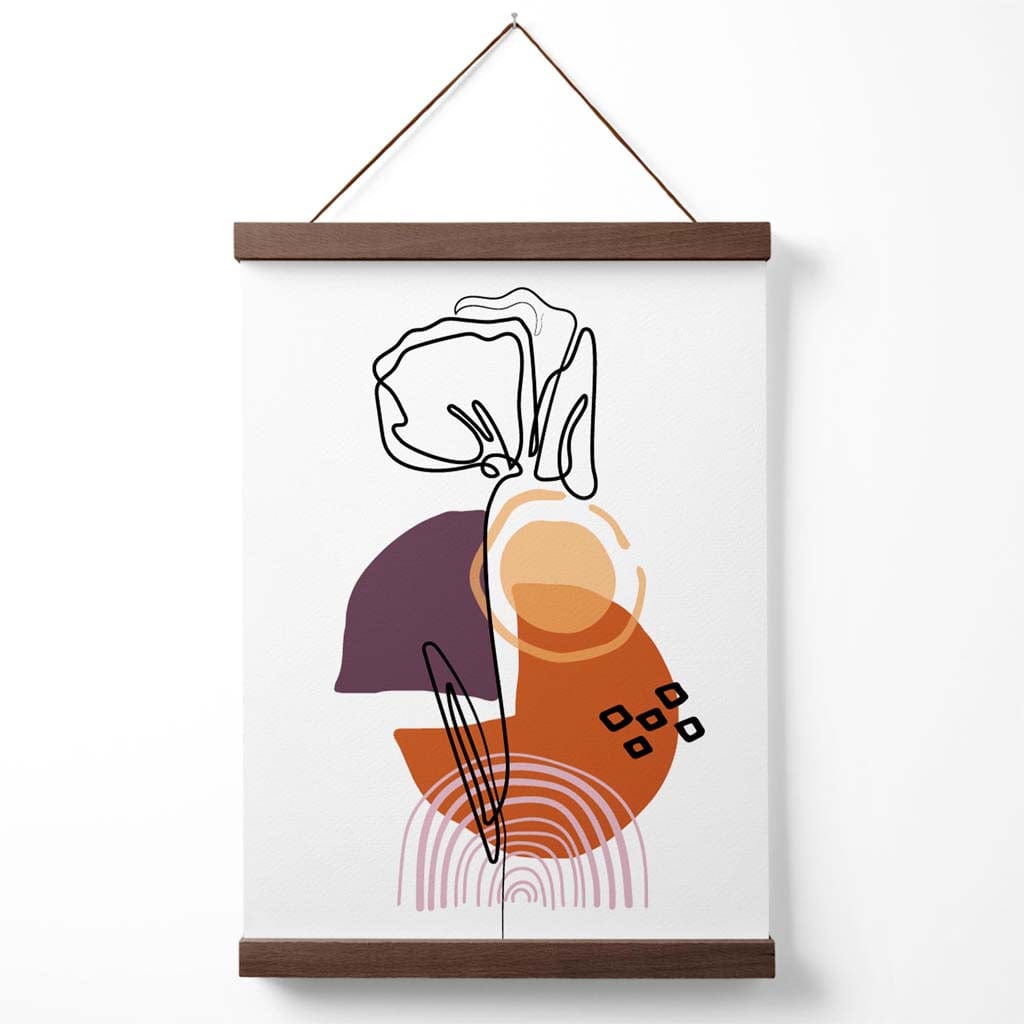 Nelkenblumen-Linienkunst mit Boho-lila und orangen Formen, Poster mit Aufhänger