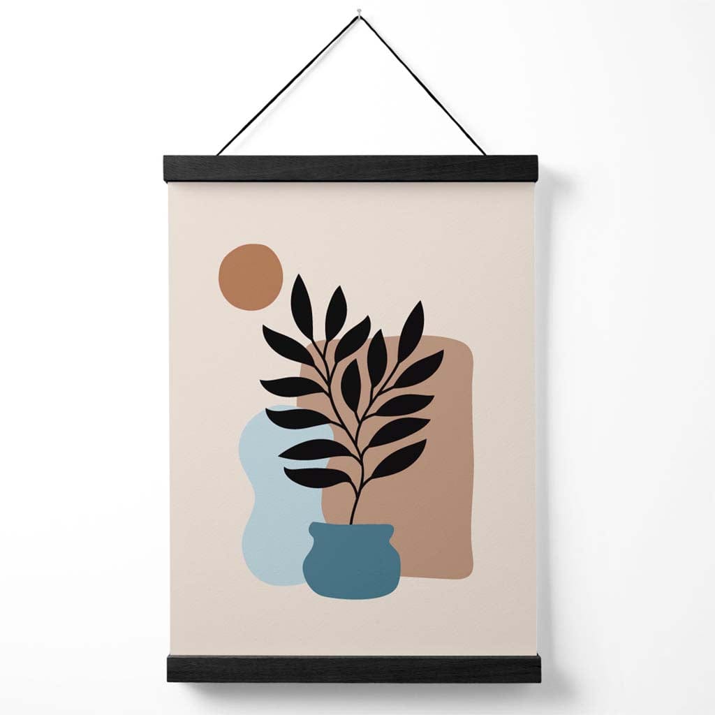 Beige, blaue und braune Boho-Blumenposter mit Aufhänger