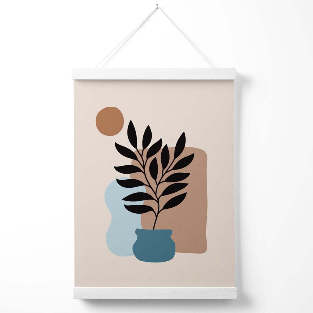 Beige, blaue und braune Boho-Blumenposter mit Aufhänger