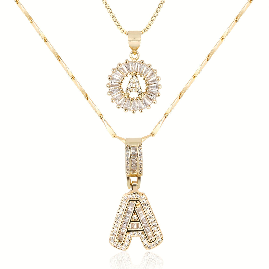 Karnz | 2pc 14k Diamant Buchstaben Initialen Halsketten