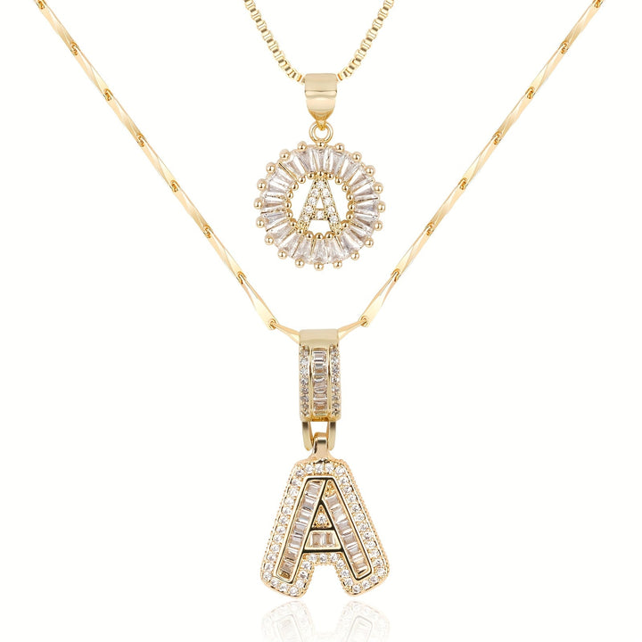 Karnz | 2pc 14k Diamant Buchstaben Initialen Halsketten