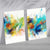 Abstraktes fraktales blau-grünes Set aus 2 Kunstdrucken