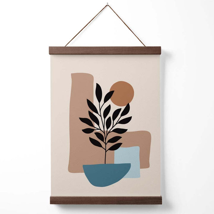 Braunes, beiges und blaues Boho-Blumenposter mit Aufhänger
