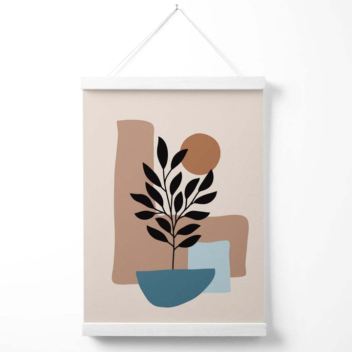 Braunes, beiges und blaues Boho-Blumenposter mit Aufhänger