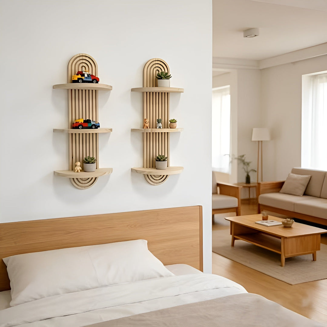 Boho Wandregal Aus Massivholz – Mehrstufig und Platzsparend | Für Wohnzimmer, Schlafzimmer und Flur | Karnz