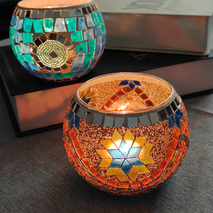 Europäischer Retro Glas Mosaik Teelichthalter