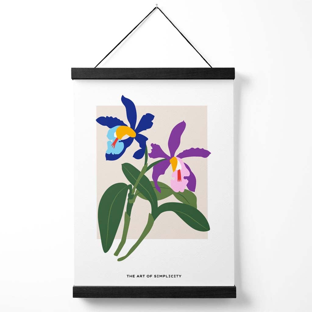Marktplakat mit blau-violetten Irisblumen (schlichte Form) mit Aufhänger
