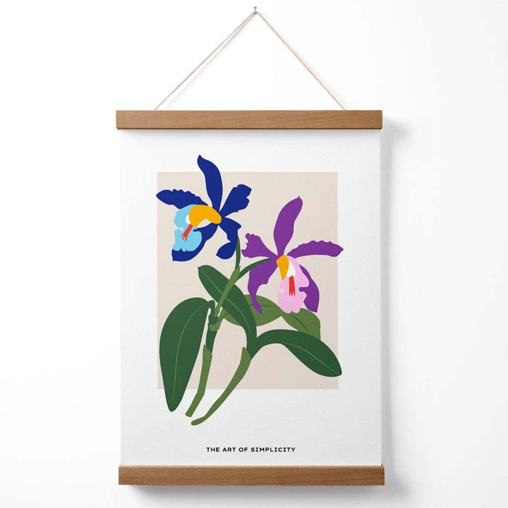 Marktplakat mit blau-violetten Irisblumen (schlichte Form) mit Aufhänger