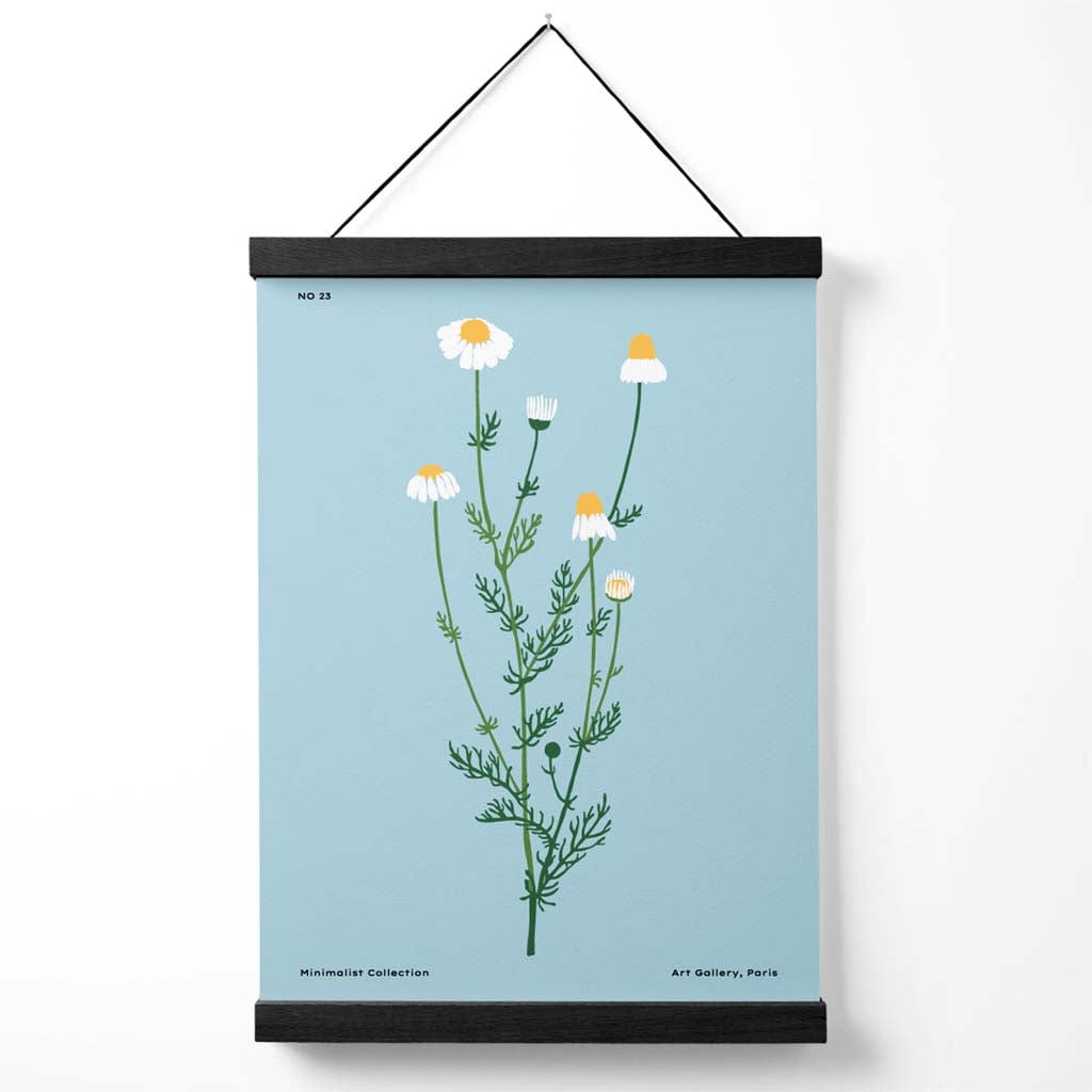 Minimalistisches Poster „Blauer Gänseblümchen-Blumenmarkt“ mit Aufhänger