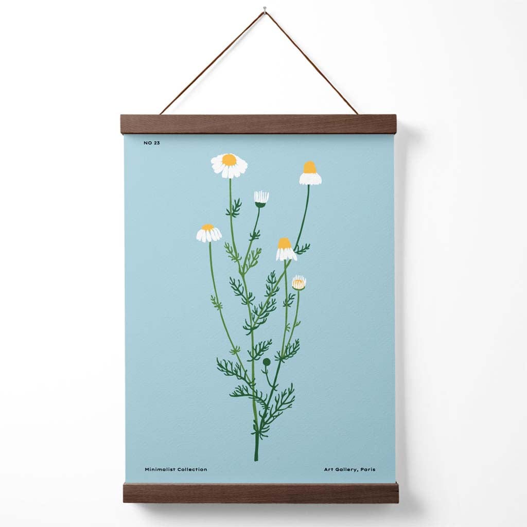 Minimalistisches Poster „Blauer Gänseblümchen-Blumenmarkt“ mit Aufhänger