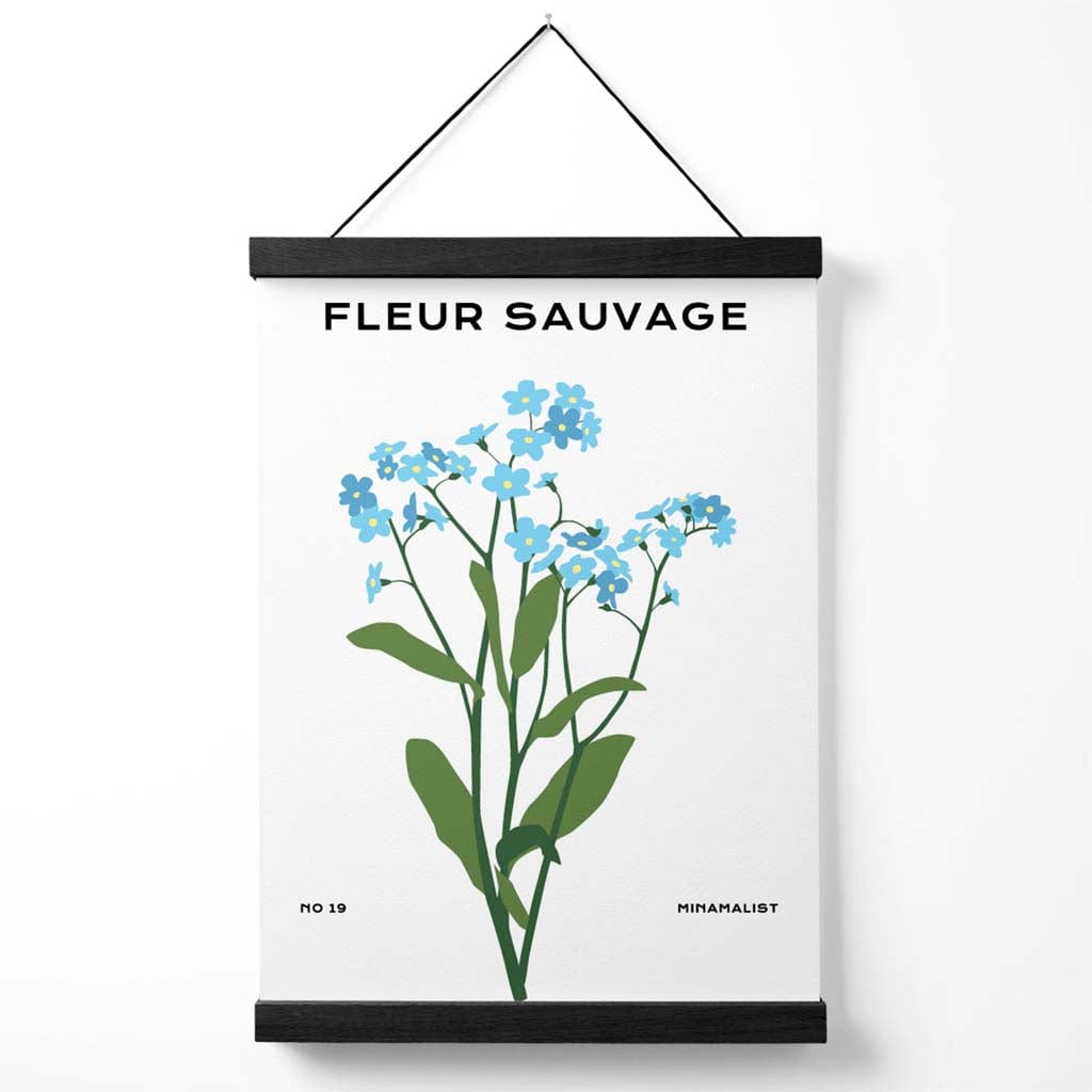Blauer Vergissmeinnicht-Blumenmarkt – Minimalistisches Poster mit Aufhänger