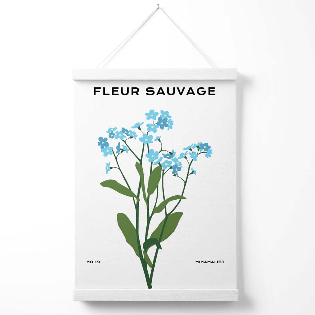 Blauer Vergissmeinnicht-Blumenmarkt – Minimalistisches Poster mit Aufhänger
