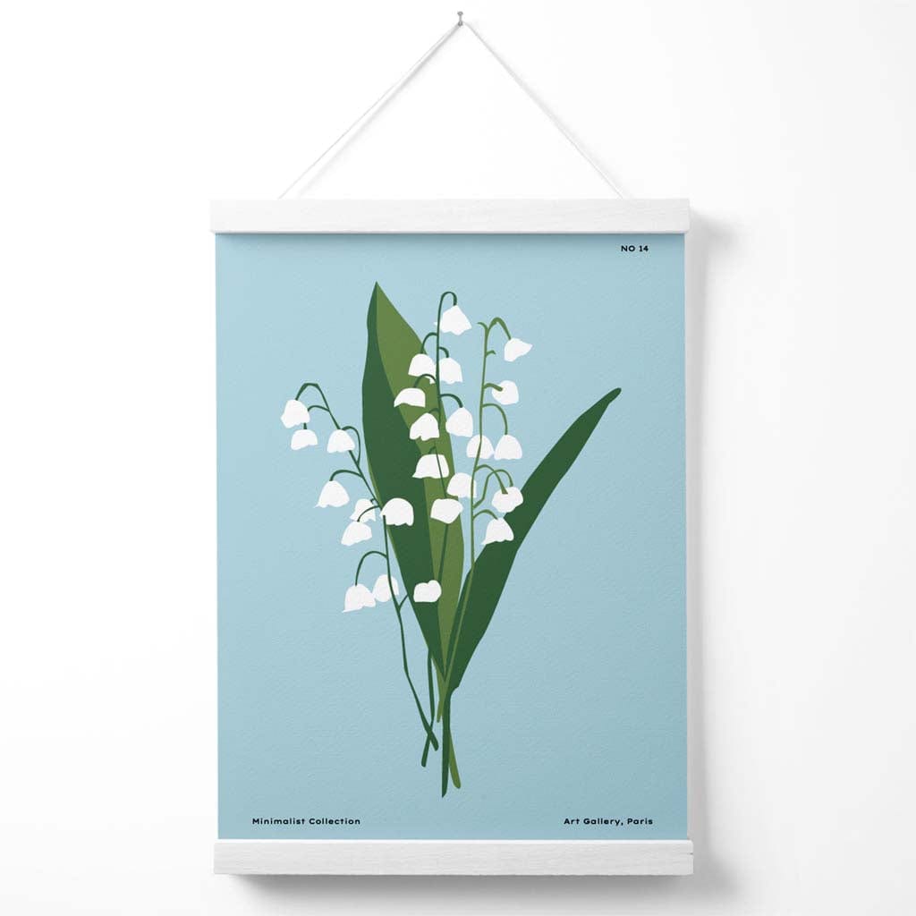 Minimalistisches Poster „Blaues Maiglöckchen“ für den Blumenmarkt mit Aufhänger