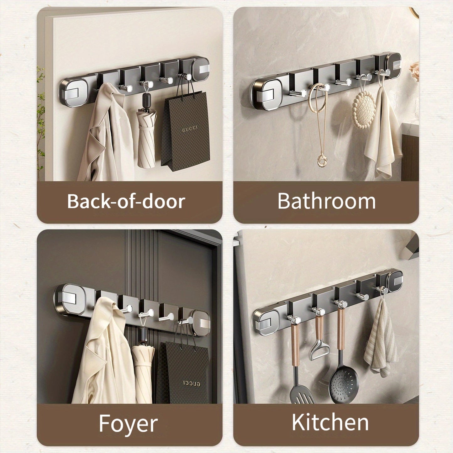 Wandhakenpanel ohne Bohren – OrganizePlus versteckter 5-Haken-Regal | Karnz