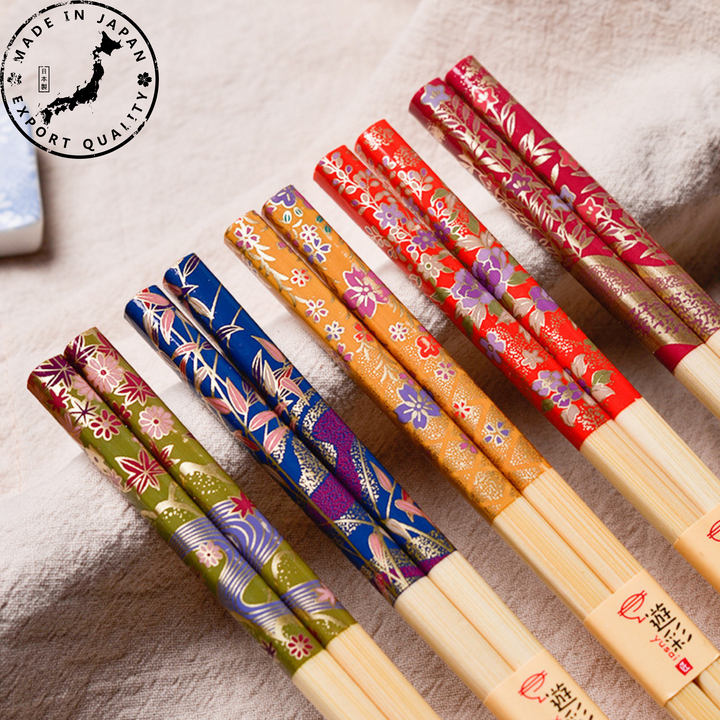 Japanische botanische handgefertigte Bambus-Esstäbchen Set aus 5 | Karnz