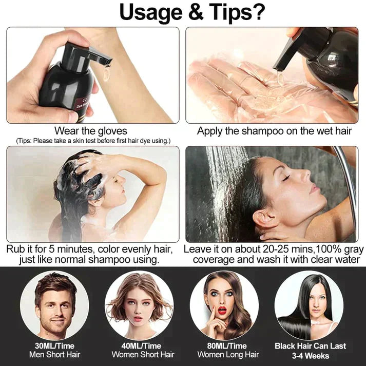 Karnz | Black Hair Dye Shampoo | 3-in-1 Ayurveda-Formel: Färben, Pflegen & Reinigen | Natürliche Grauhaarabdeckung in 5 Minuten | Ammoniakfrei & Schonend