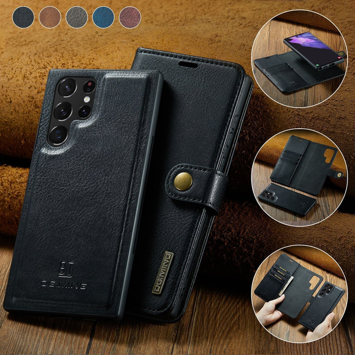 2-in-1-Klapphülle aus Leder mit Abnehmbarem Deckel für Samsung Galaxy