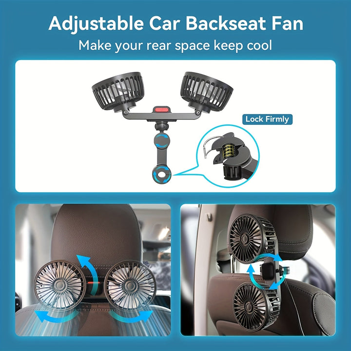 1 Pc Auto-Lüfter, Auto Kleiner Klimaanlage, Doppelseitiger Hecklüfter, Starker Wind, 360 Grad Drehung, Großes Luftvolumen, Subwoofer-Betrieb, Basis-Festklemm-Montagemethode, Geeignet für Auto Zuhause | Karnz