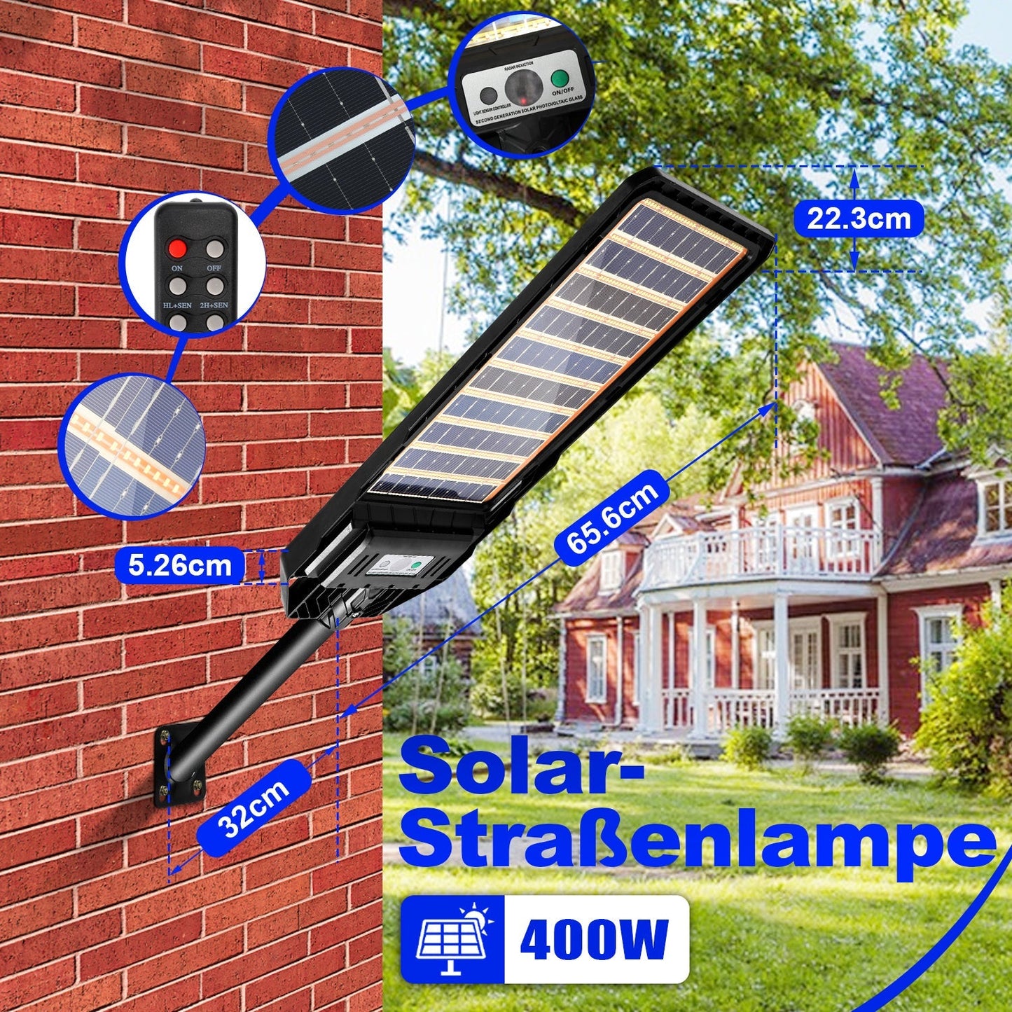 Solarlampe Straßenlaterne mit Bewegungssensor 300W/400W | Karnz