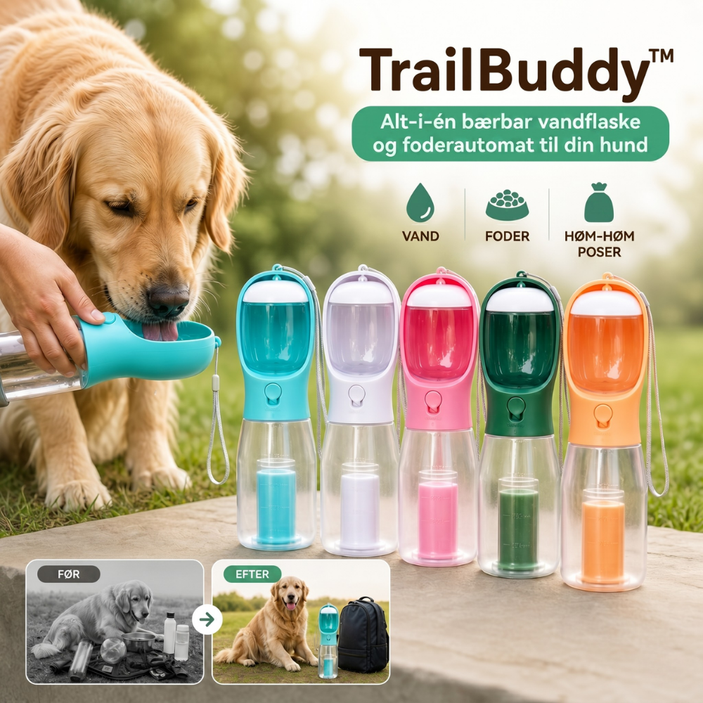 TrailBuddy™ – 3-in-1 Hunde-Trinkflasche mit Futterbox | Karnz