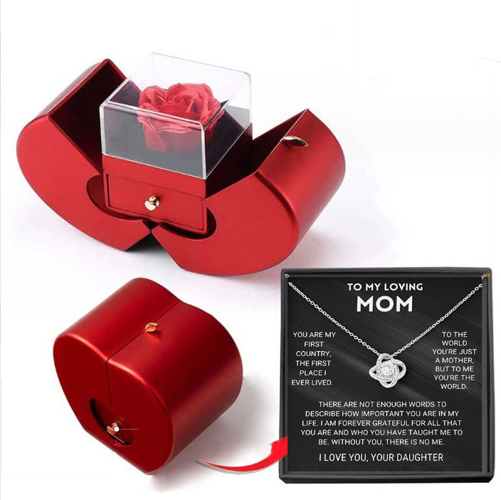 Rote Apfel Schmuckbox mit ewiger Rose und Halskette | Karnz