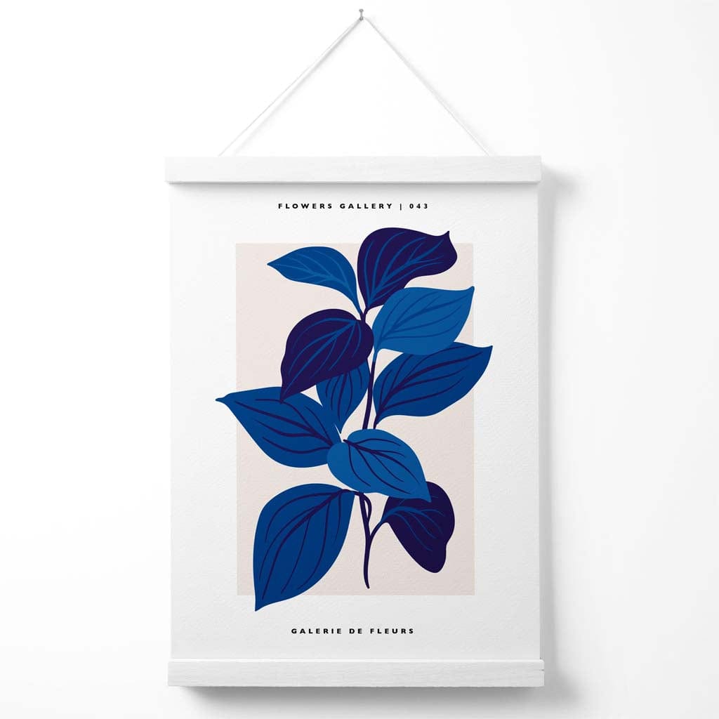 Ausstellungsplakat für den Blumenmarkt „Blue Botanicals“ mit Aufhänger