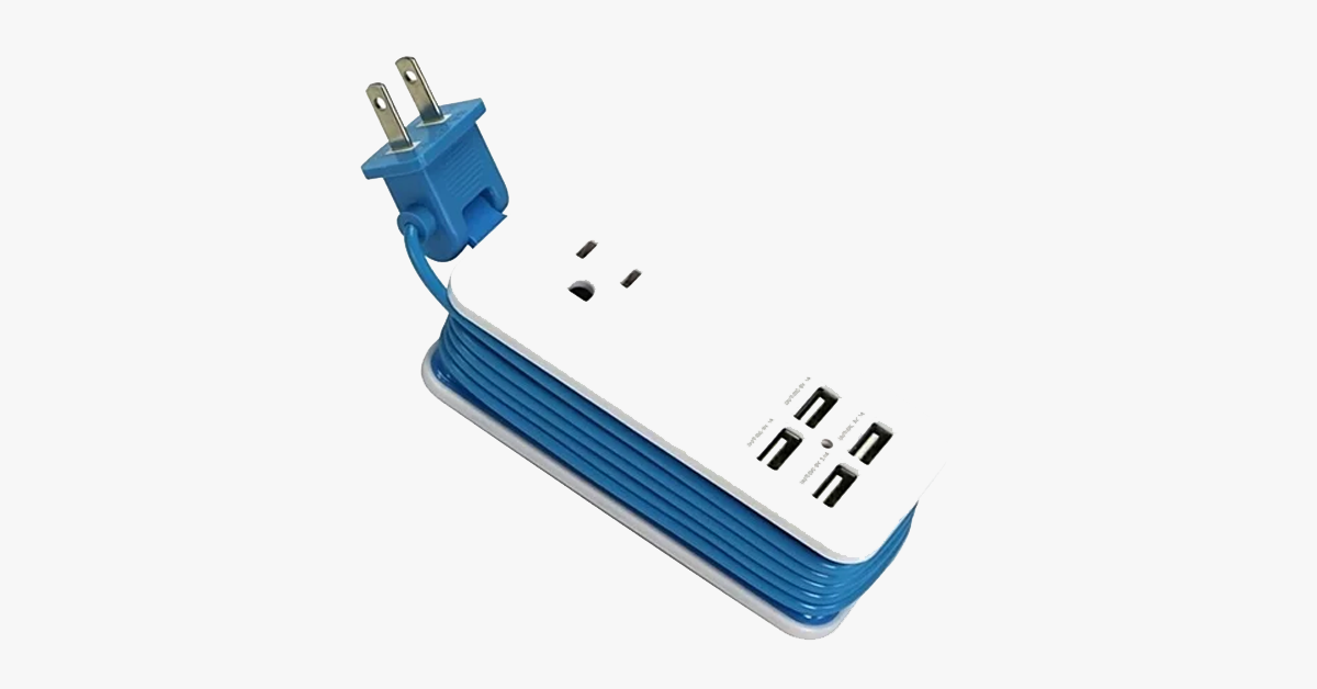 Tragbare Ladestation mit 4 USB-Anschlüssen – Universalsteckdose und 1,5 m langem Kabel – Ideal für Reisen