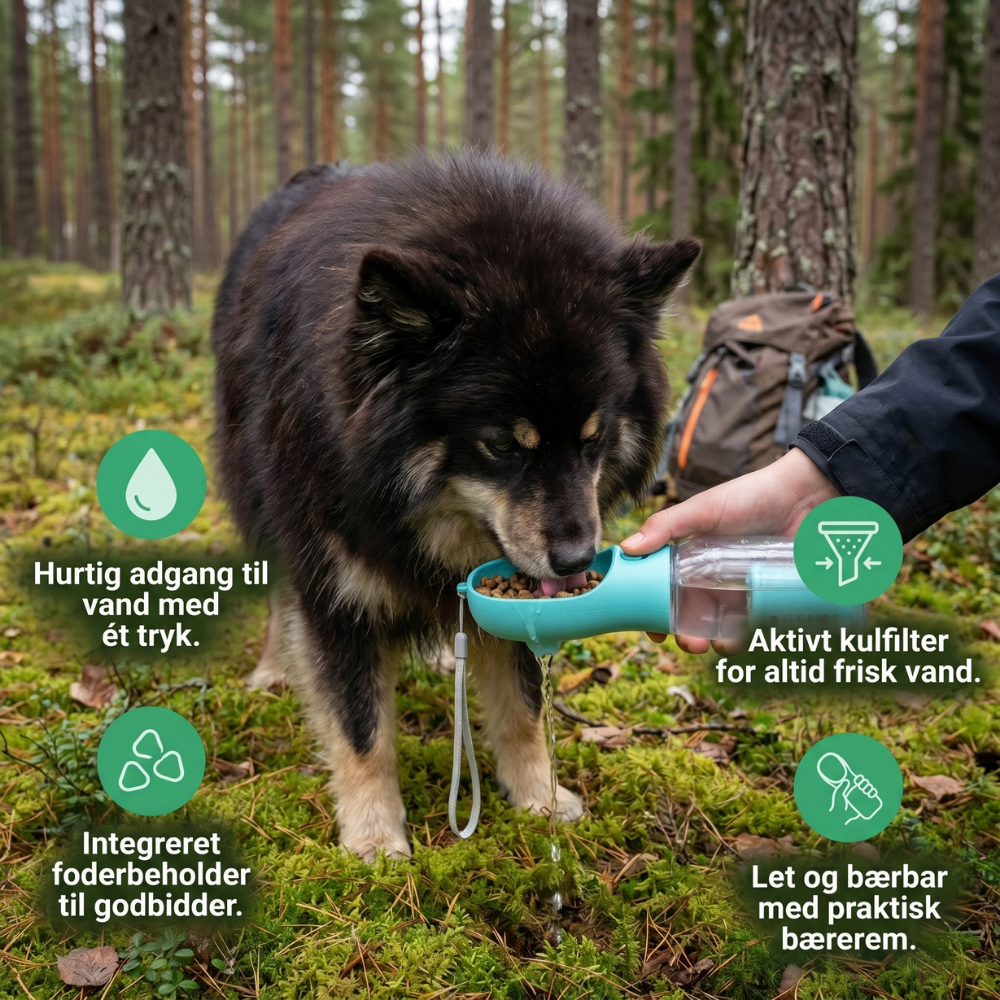 TrailBuddy™ – 3-in-1 Hunde-Trinkflasche mit Futterbox | Karnz