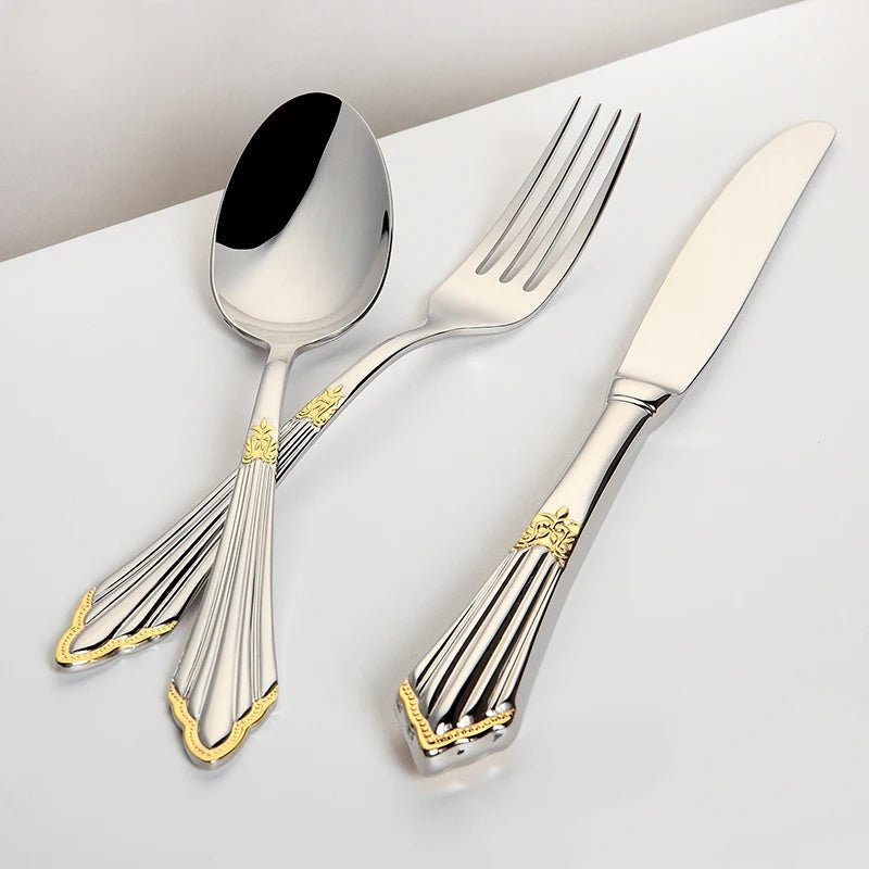 4-teiliges Luxus-Besteckset mit Goldeinlage